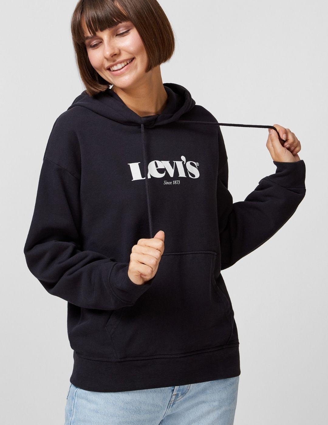 Sudadera de chica negra con capucha LEVIS new logo
